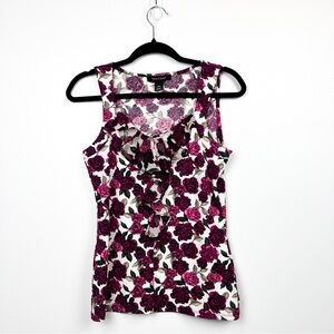 White House Black Market Pink & White Floral Sleeveless Blouse